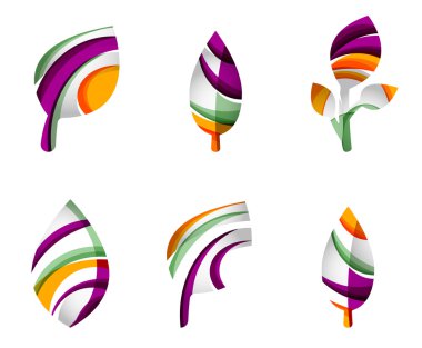 Dizi soyut Eko yaprak simgeler, iş logo doğa kavramları, temiz modern geometrik tasarım