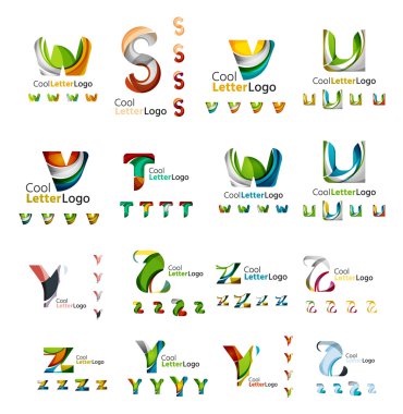 Renkli soyut mektup kurumsal logolar akan şekiller üst üste ile oluşturulan dizi. Herhangi bir fikir üzerinde beyaz izole için evrensel iş ikonları/simgeleri