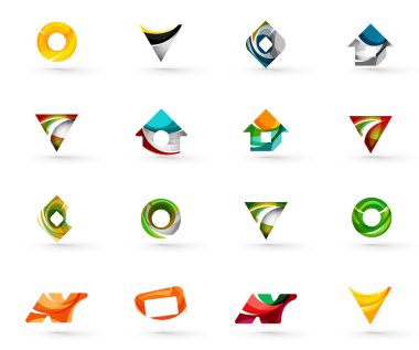 Daire veya swirls, akan dalgalı elemanları ile oluşturulan çeşitli geometrik simgeler - dikdörtgenler üçgenler kümesi kareler