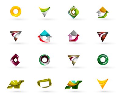 Daire veya swirls, akan dalgalı elemanları ile oluşturulan çeşitli geometrik simgeler - dikdörtgenler üçgenler kümesi kareler