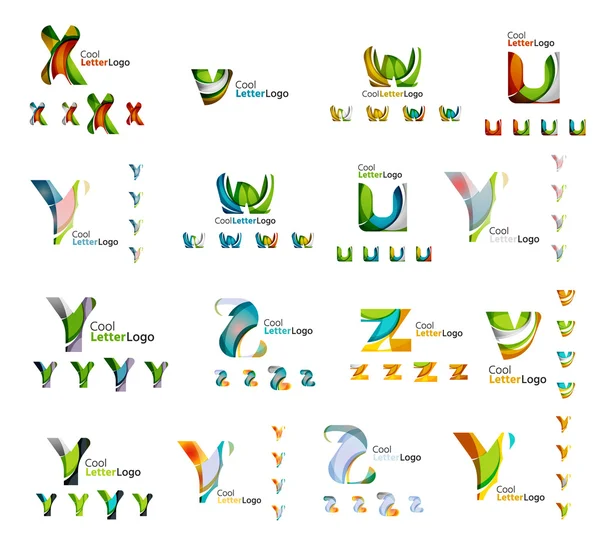 Set di loghi aziendali colorati astratti creati con forme fluide sovrapposte. Icone aziendali universali per qualsiasi idea isolata sul bianco — Vettoriale Stock