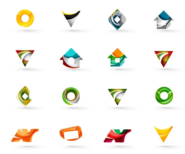 Conjunto de varios iconos geométricos - rectángulos triángulos cuadrados círculos o remolinos, creados con elementos ondulados que fluyen — Vector de stock