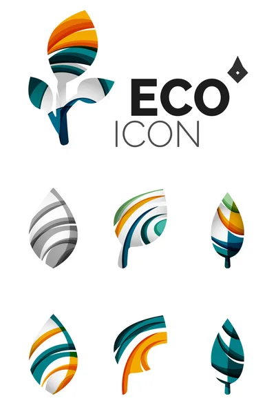 Набор абстрактных эко-листовых икон, концепций природы бизнес-логотипа, чистый современный геометрический дизайн — стоковый вектор