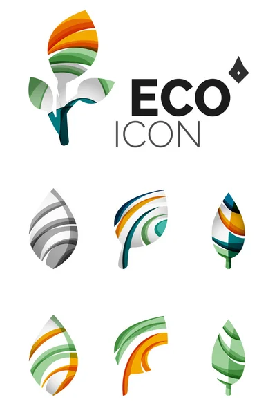 Set of abstract eco leaf icons, business logotype nature concepts, clean modern geometric design — Stock Vector