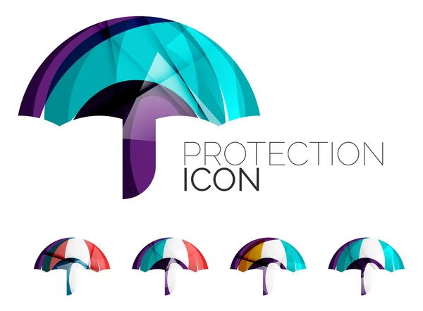 Ensemble d'icônes abstraites de parapluie, concepts de protection de logotype d'entreprise, conception géométrique moderne propre — Image vectorielle