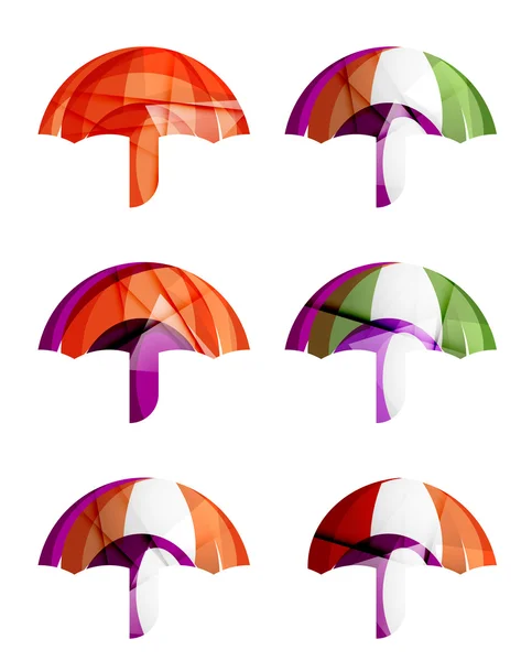 Uppsättning abstrakta paraply ikoner, logotype skydd affärsidéer, rena, moderna geometriska design — Stock vektor