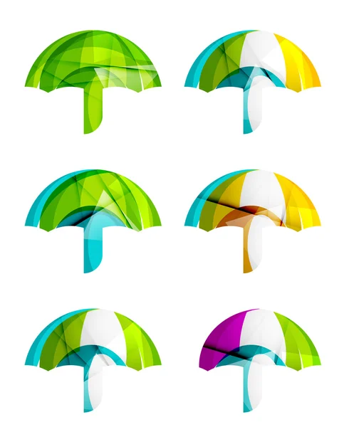 Ensemble d'icônes abstraites de parapluie, concepts de protection de logotype d'entreprise, conception géométrique moderne propre — Image vectorielle