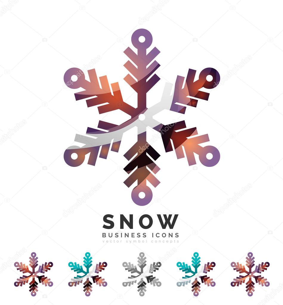 Set of abstract colorful snowflake logo icons, winter concepts, clean modern geometric design. Created with transparent abstract lines