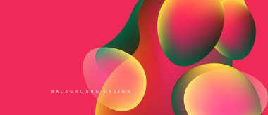 Abstract fluid shapes overlap, creating vibrant color gradients. Pink dominates background, with yellow, green accents. Modern design element.