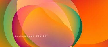 Abstract colorful layers create dynamic visual effect. Smooth gradients blend orange, green, pink hues. Modern design element.