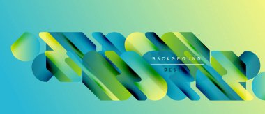 Soyut geometrik şekiller örtüşür, canlı bir değişim etkisi yaratır. Mavi, yeşil renkler kompozisyona hakim. Modern tasarım ögesi.