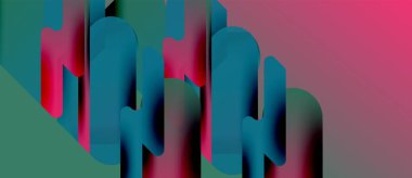 Soyut şekiller örtüşür, canlı renk karışımları yaratır. Pembe, deniz mavisi, yeşil baskın bileşim. Modern dijital sanat tarzı.