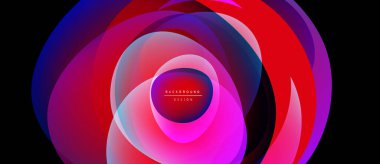 Soyut katmanlar canlı dairesel tasarım yaratır. Pembe, mor, kırmızı renkler harmanlanarak dinamik görsel efekt oluşturur. Modern arkaplan ögesi.