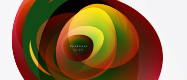 Abstract colorful layers create dynamic circular design. Gradient shades blend, forming fluid shapes, modern aesthetic.