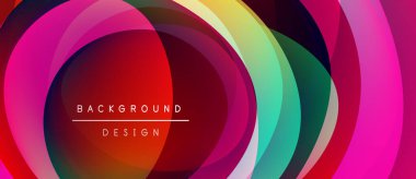 Abstract colorful layers create dynamic background. Vibrant circles overlap, forming modern design element. Text reads background design.