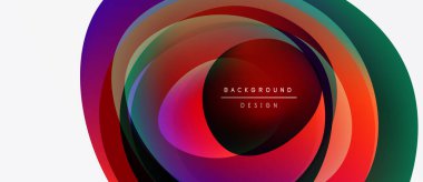 Abstract colorful layers create dynamic circular design. Gradient shades blend, forming modern background element. Visual impact strong.