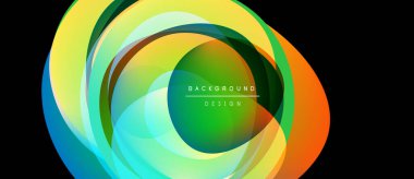 Abstract colorful layers create dynamic circular design. Vibrant hues blend, forming flowing visual experience. Modern, energetic composition.