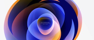 Abstract layers create swirling, colorful effect. Gradient hues blend, forming dynamic circular composition. Modern design element.