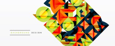 Abstract geometric composition. Overlapping shapes, vibrant colors, modern design elements create dynamic visual texture. Minimalist style.