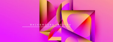 Abstract geometric shapes overlap, creating vibrant pink, orange gradients. Text reads background design centered below forms. Modern, dynamic visual.