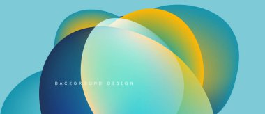 Abstract design features overlapping colorful circles. Blue, yellow, purple gradients create dynamic visual effect. Simple background present.