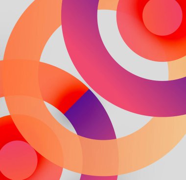 Abstract composition. Overlapping circles, vibrant hues, gradients create dynamic visual experience. Modern design, simple shapes.
