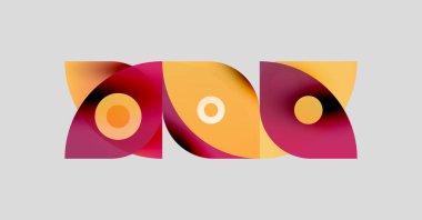 Abstract shapes overlap, creating vibrant color patterns. Warm tones dominate design, suggesting energy, movement. Simple background enhances visual impact.