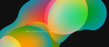 Soyut renkli şekiller örtüşür ve canlı bir zemin oluşturur. Yumuşak gradyanlar renkleri karıştırır, modern tasarım ögesi sunar.