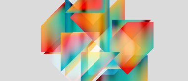 Üst üste binen renkli geometrik şekilleri içeren soyut kompozisyon. Parlak renkler harmanlanır, dinamik görsel doku yaratır. Modern tasarım.