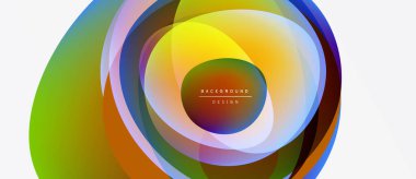 Soyut renkli daireler çakışıyor, dinamik görsel efekt yaratıyor. Gradyan renkler düzgün bir şekilde harmanlanarak modern arkaplan tasarımı oluşturur.