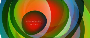 Soyut katmanlar dinamik dairesel desen oluşturur. Canlı renkler harmanlanarak modern arkaplan tasarımı oluşturur. Metin arkaplan tasarımı okur.
