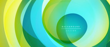 Soyut katmanlar canlı dairesel desen oluşturur. Yeşil, sarı, turkuaz renkler düzgün bir şekilde harmanlanır. Arka planlar için modern tasarım ögesi.