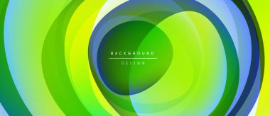 Soyut katmanlı daireler canlı bir tünel etkisi yaratır. Yeşil, mavi renkler dizaynın baskın renkleri, derinliği ve hareketi gösteriyor. Modern estetik.