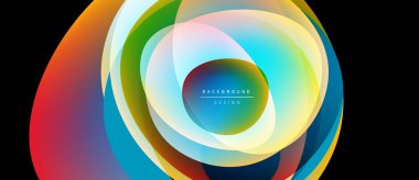 Soyut katmanlar girdaplı renkli tasarım yaratır. Canlı renkler harmanlanır, dinamik dairesel desen oluşturur. Modern arkaplan ögesi.