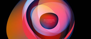 Soyut renkli katmanlar dairesel tasarım yaratır. Gradyan renkler harmanlanarak, dinamik görsel etki oluşturuyor. Modern estetik, uygun arka planlar.