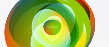 Soyut dairesel tasarım. Canlı katmanlar dinamik görsel efekt yaratır. Yeşil, sarı, turuncu renkler kompozisyona hakim. Modern estetik.