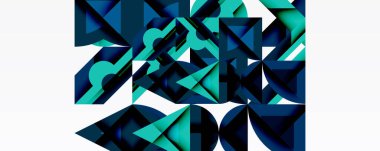 Soyut geometrik bileşim. Mavi, deniz mavisi gölgeler parçalanmış şekiller yaratır. Modern tasarım, keskin açılar, dinamik doku. Minimalist estetik.