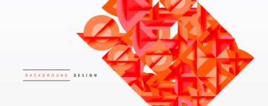 Soyut geometrik tasarım. Kırmızı şekiller örtüşür, dinamik doku yaratır. Beyaz arkaplan karşıtlık ve modern estetik sağlar.