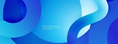 Abstract blue shapes overlap, creating fluid design. Gradient shades offer depth, modern aesthetic. Minimalist composition, clean lines.