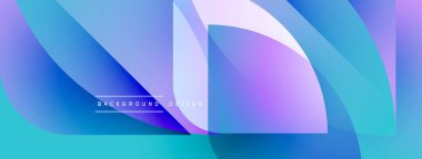 Abstract flowing shapes, vibrant blues, purples create modern background. Soft gradients, dynamic composition, elegant design elements present.