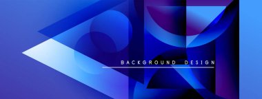 Soyut mavi tasarım, üst üste binen şekiller, gradyanlar, metin okuma arkaplan tasarımı. Modern, dinamik kompozisyon.