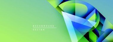 Abstract geometric shapes overlap, creating vibrant greenblue gradient. Modern design elements suggest innovation, energy, dynamism.