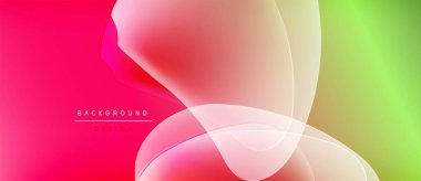Canlı, soyut bir arkaplan. Üst üste binen şekiller pembe ve yeşil renkleri harmanlıyor. Modern tasarım elementleri dinamik görsel efekt yaratır.