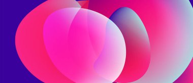 Üst üste binen parlak daireler içeren soyut bir kompozisyon. Renkler mor, pembe, maviye dönüşür ve pürüzsüz bir eğim yaratır. Modern tasarım.