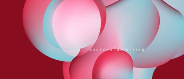 Soyut sıvı şekilleri üst üste binerek canlı kırmızı, pembe ve mavi renkler yaratır. Arkaplan ve sunumlar için modern tasarım ögesi.