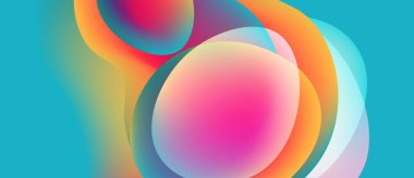 Soyut renkli çemberler çakışıyor, canlı gradyanlar yaratıyor. Pürüzsüz geçişler akıcılığı, sıcaklığı, serinliği gösterir. Modern tasarım ögesi.