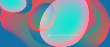 Soyut sıvı şekiller, canlı renklerin karışımı. Üst üste binen daireler dinamik görsel efekt yaratır. Modern tasarım, pürüzsüz eğimler.