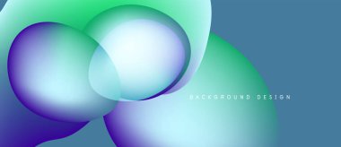 Soyut sıvı şekilleri örtüşür, parlak mavi, yeşil gradyanlar yaratır. Arka planlar ve sunumlar için modern tasarım öğesi. Yumuşak geçişler görünür.