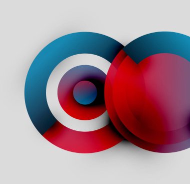 Soyut tasarım özellikleri üst üste biniyor. Kırmızı, beyaz, mavi renkler dinamik görsel etki yaratır. Modern, minimalist kompozisyon.