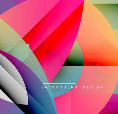 Soyut geometrik şekiller örtüşür, renkli arkaplan oluşturur. Modern tasarım grafikleri, eğrileri, katmanları kullanır.